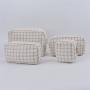 Keymay RTS Personalized Chenille Patches Cute Girls Tweed Plaid Checkered Zip Makeup Bag Toiletry Travel Bag Small Cosmetic Bag