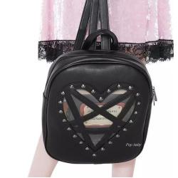 Custom design women leather ita backpack with heart clear window gothic rivet decoration clear PVC Ita bag