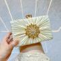 New Arrival Ladies Glitter Striped Pleated Evening Bag Rhinestones Flower Dress Wedding Clutch Bags Handbags For Woman