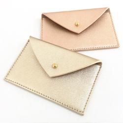 Wholesale Women Credit Card Holder Metallic Leather Envelope Purse Wallet Ladies Mini Card Holder