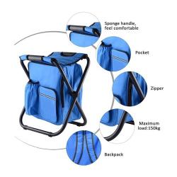 Multifunctional Folding Fishing Blue Cooler Backpack Camping Chair Stool Backpack with Cooler Insulated Picnic Bag