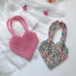 Custom acrylic beaded hand bag Women Popular Heart Handbags 2024 Luxury Designer Pearl Bag Cute  Purses for Girls Women