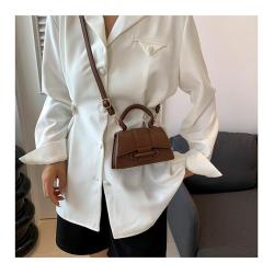 HR569 Women's Bags Fashion Little Girls' Solid Color Small Square Cover Type Handbag PU Leather Simple Shoulder Crossbody Bag