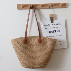 Casual big size totes shoulder bags summer vacation sea beach ladies bucket straw woven handbags for women beach tote bags