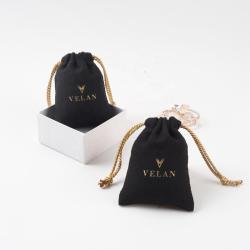 Customized Black Mini Canvas Flannel Gift Drawstring Bracelet Packaging Jewelry Bag