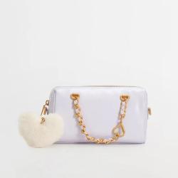2024 New Arrival Shiny Pu Leather Bag With Metal Chain Handle Mini Barrel Woman Handbag Ladies Crossbody