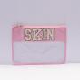 Keymay New Design Stock Chenille Letter Patch Clear Travel Pouch Makeup Bag Clear Flat Pouch Pvc Clear Zipper Cosmetic Bag
