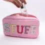 Keymay Wholesale Makeup Pouch Bag Customizable Embroidered Letter Patches Nylon Travel Cosmetic Zipper Bags
