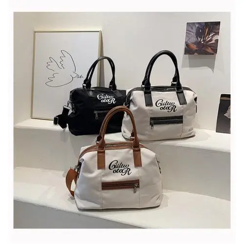 Fashion Travel Handbag Tote Bag Drawstring Canvas Tote Bag With Zipper Pocket Large Canvas Tote Bag Plain