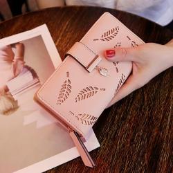 KBW113  Women Bag 2023 New Korean Version of The Ladies Wallet Long Fashion Clutch Bag Ladies Hollow Leaves Zip Buckle Wallet