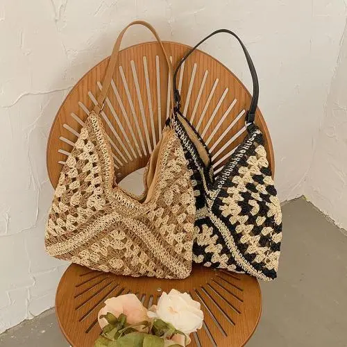 Custom boho beach bag Wholesale Fashionable Luxury Tote Bags Raffia Seagrass Woven Straw Vacation Sling Bag