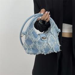 Fashion Ladies Vintage Denim Handbag Pure Color Fringe Crossbody Bag Polyester Simple Shoulder Bag