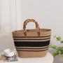 Striped Large Capacity Cotton Woven New Bamboo French Retro Straw Portable Beach Women'S Bag
