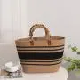 Striped Large Capacity Cotton Woven New Bamboo French Retro Straw Portable Beach Women'S Bag