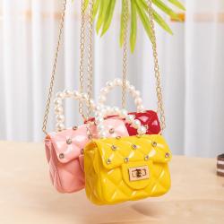 2022 New fashion women's shoulder bags single chain shoulder bag  pearls kid Candy PVC Jelly bags women handbags with diamonds