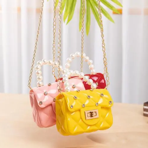 2022 New fashion women's shoulder bags single chain shoulder bag  pearls kid Candy PVC Jelly bags women handbags with diamonds