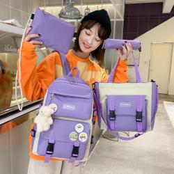 New Canvas Four Piece Schoolbag For Primary School Students High School Schoolbag Large Capacity Outdoor Travel Backpack