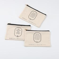 Custom Logo Printed Natural Canvas Sunglasses Pouch Makeup Cotton Zipper Cosmetic Bag
