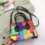 2022 New Korean Bags Women Messenger Bag Contrast Color Splicing Foreign Style Small Square Single Shoulder Bag