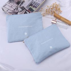 High Quality Custom Logo Printing Canvas Zipper Cosmetic Travel Pouch 8oz Cotton Makeup Bag