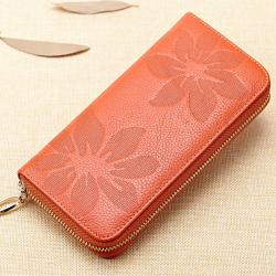 Cowhide Women Wallet Luxury Ladies Purse Pure Color Wallets Female Long Style Embossing Custom Wallet