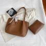 Fast delivery waterproof brown black PU leather lady handbags tote bag with custom print logo