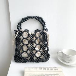 Summer Bead Design Handbags Women Beaded Handbags Fashion Canvas Beach Bag Casual Hand Bags Ladies Wood Bead Bags