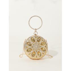 Fashion Round Handbags good quality rhinestone bag lady chain shoulder bag purse gold flower evening clutch bags handbag