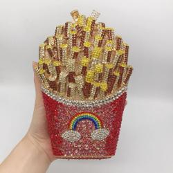 Hot Selling Wholesales China Factory Luxury Crystal Bag Party New French Fries Fry Women Evening Clutch Purse Rhinestone Bags