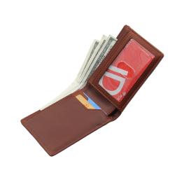 Slim genuine leather wallet men rfid blocking front pocket card wallet bifold minimalist wallet with pull tab