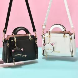 KBW258 Hot Solid Colour Single Shoulder Women Bag New Tide Fashion PU Ladies Handbag Cute Crossbody Cat Pattern Bag
