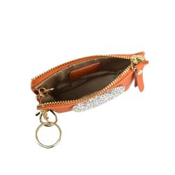 Wholesale Custom Logo Lychee Pattern Pu Leather Coin Purse With Key Chains Elegant Diamond Heart Zipper Women Small Wallet