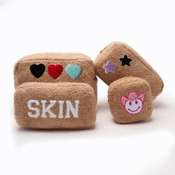 Keymay RTS Stock Fast Shipping Embroidery Chenille Letter Patches Cosmetic Bag Teddy Patch Letters Teddy Makeup Bag Fluffy Bag