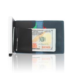Vintage Genuine Leather Pop Up Wallet Minimalist Crazy Horse Leather Aluminum Card Holder Men Wallets