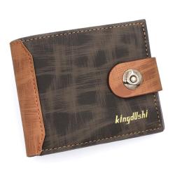ZR550 Men's Short Buckle Coin Wallet ID Card Pu Wallet Horizontal Square Zipper Grid Card Slot Casual Business Father's Day Gift