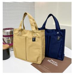Gelory New Arrivals Multifunction Portable Practical Solid Color Stitching Lunch Bag Canvas Tote Bag With Multi-pocket