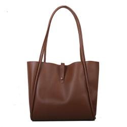 HR291 Solid Color Mother Fashion Shoulder Bag New PU Women's Bucket Shape Bag Simple Handheld Vertical Square Shape Tote Bag