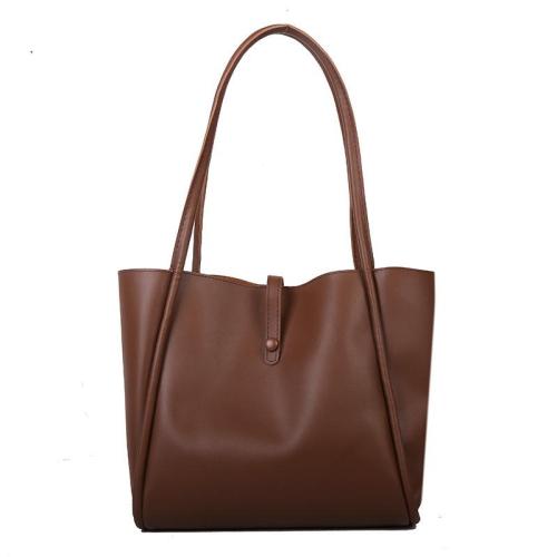 HR291 Solid Color Mother Fashion Shoulder Bag New PU Women's Bucket Shape Bag Simple Handheld Vertical Square Shape Tote Bag