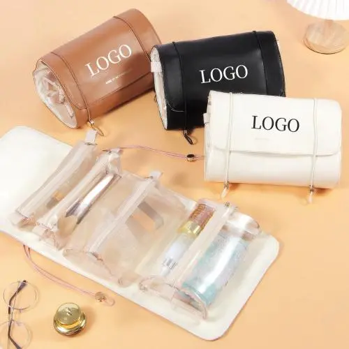 Rolling Makeup Case Carry-on Cosmetic Storage 4 In 1 pouch Beauty Pu Leather Make up Bags Travel Cosmetic Bags