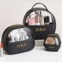 Custom Logo fashion makeup bag pu leather travelling cosmetic bag for women transparent pvc clear toiletry bag