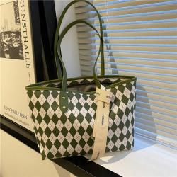 Vintage PU Diamond Lattice Large Shopper Tote Shoulder Bags For Women Brand Designer Plaid Work Ladies Handbags 2022