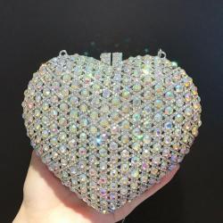 Wholesale Handmade luxury full rhinestones clutch bag purses heart shape evening bag crystal flower elegant handbags collection