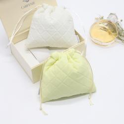 Custom Logo Printed Quilted Cotton Perfume Pouch Small Cotton Bag For Gift Jewelry Packaging Luxury Drawstring Cotton Bag