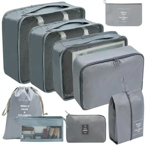 ISO BSCI Factory Travel Luggage Organizer Bags Set Packing Organizers 8 PCS Compression Packing Cubes for Suitcase