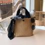 Eco-Friendly Straw Woven Handbag Custom Pattern with Letter Ladies Casual Summer Beach Tote Bag with Handles for Women