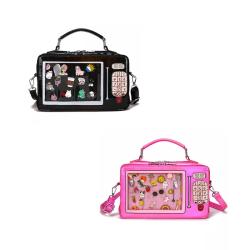 Fashion Holographic PU Leather Ladies Hand Bags Custom Design Clear PVC Ita Bag Crossbody for Pins Display