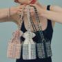 Factory Wholesale Elegant Tweed Drawstring Womens Bucket Bags Pu Leather Metal Chain Custom Logo Stylish Ladies Crossbody Bags