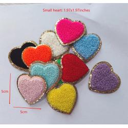 Keymay RTS Multicolor Heart Glitter Letter Patch Sticker Self Adhesive Chenille Patches Wholesale Chenille Embroidered Patches