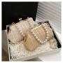 ZR520 New Dinner Bag Clasp Knitted Girl Texture Noble and Fashionable One Shoulder Crossbody Bag Pearl Handheld Bag Party
