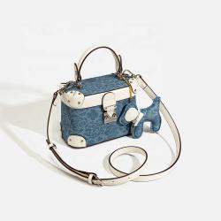 Casual Trendy Denim fabric Square-shaped Bag Comfortable Available In Stock Fashion Elements Handmade Canvas Charm